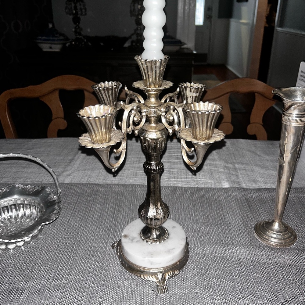 Elegant Silver Candelabra with Marble Base